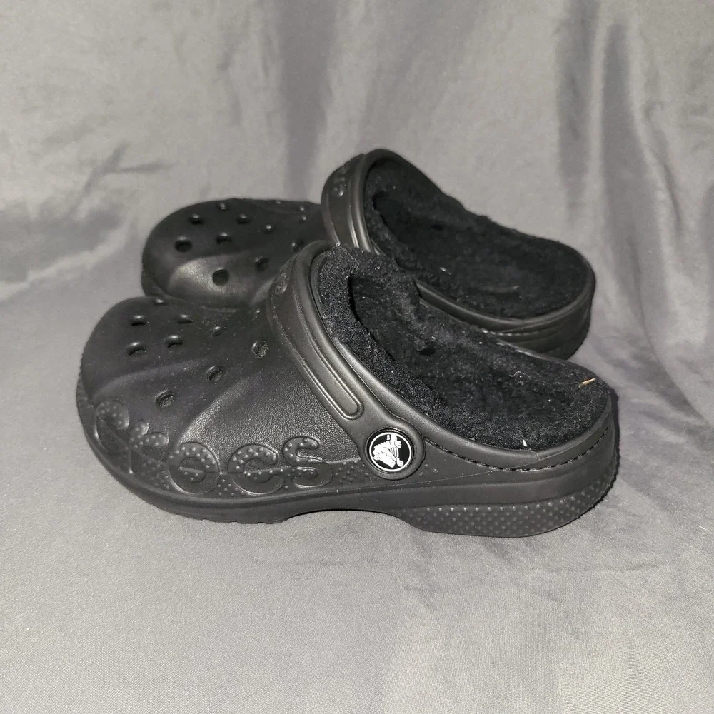 Crocs Baya Lined Comfort Faux Fur Slip On Clogs Black 11692 Youth 13 Girls Boys